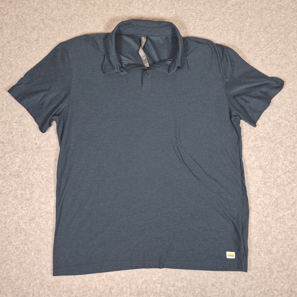 Vuori Strato Tech Polo Mens Large Blue Charcoal Heather Short Sleeve Activewear